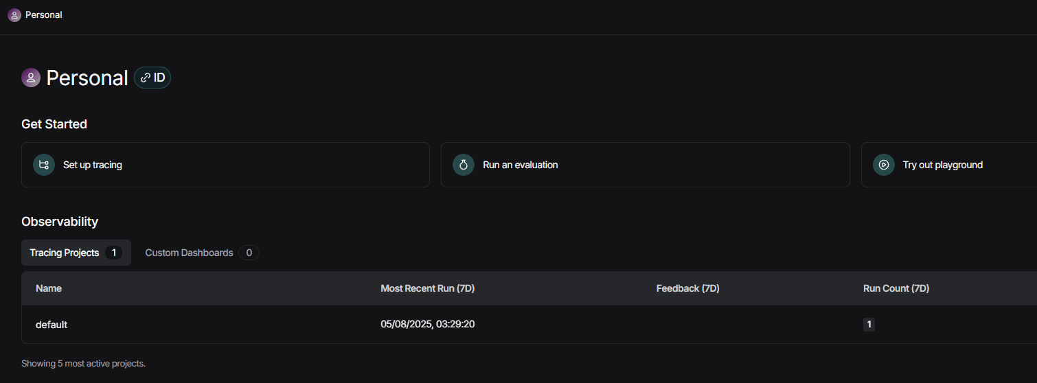 A screenshot from within the LangChain platform.