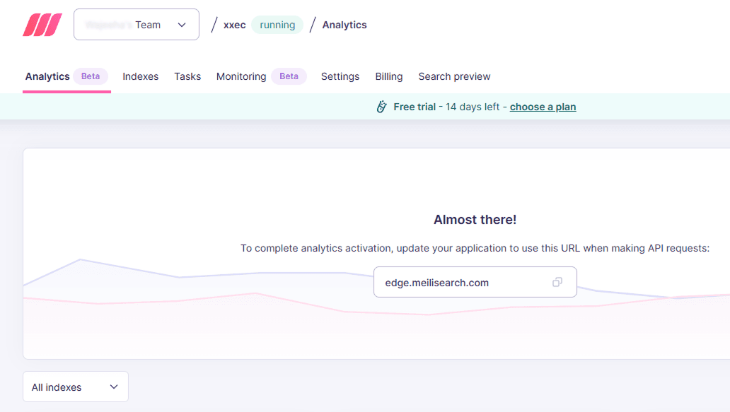 A screenshot from within the Meilisearch platform.