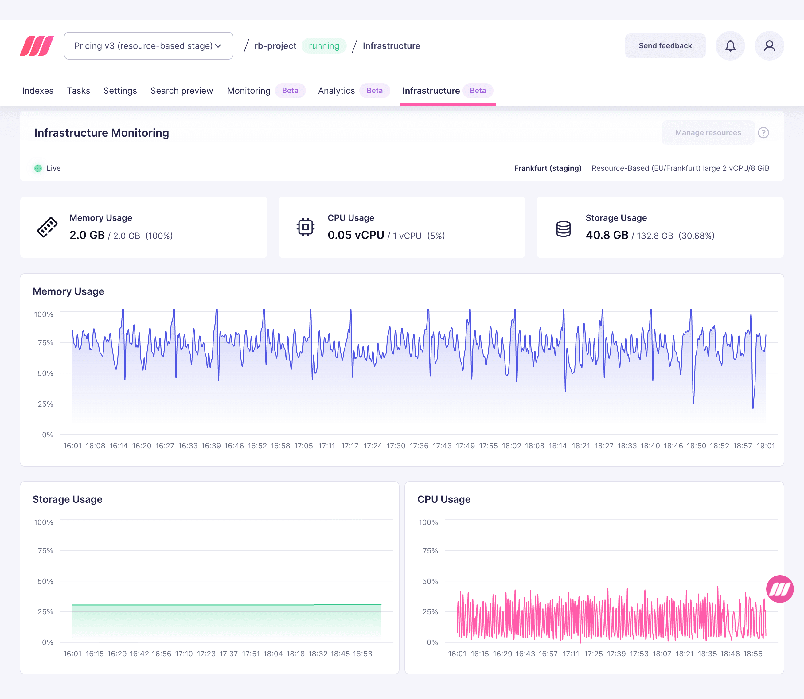 The new Infrastructure tab allows you to monitor resources